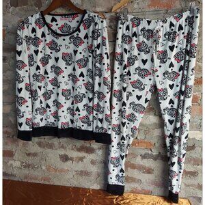 Emme Jordan Pajama Set Womens Sz XL PJs Cats Leopard Print Velour Top Pants ac
